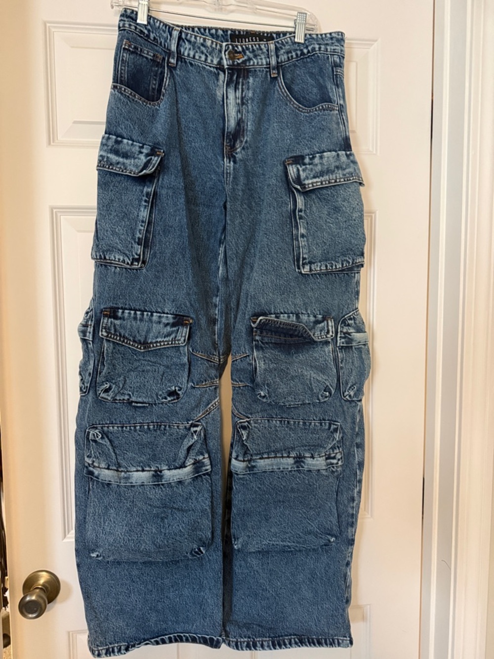 Lioness Blue Wide-Leg Cargo Jeans